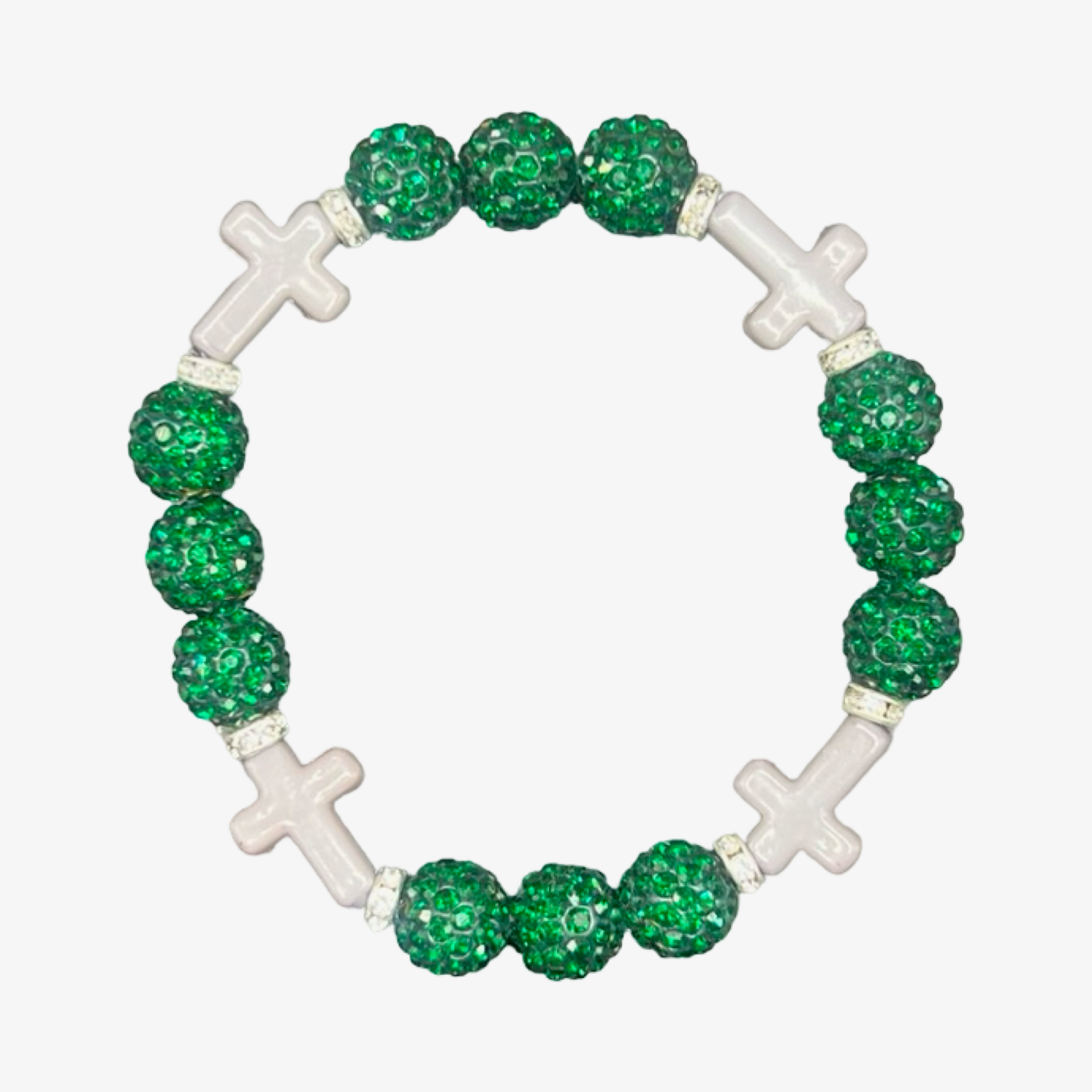 Green & White Mini Cross Bracelet
