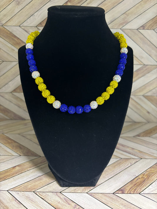 Royal Blue, Yellow & White Necklace