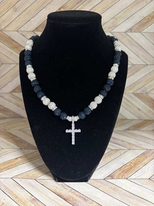 Navy & White Cross Pendant Necklace