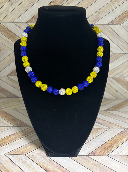 Royal Blue, Yellow & White Necklace