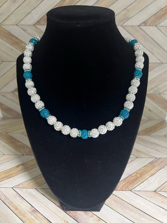 White & Teal w/ Teal Spacers Necklace