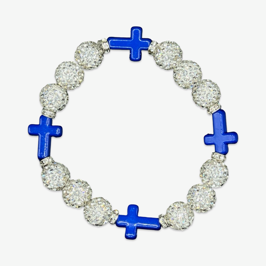 White & Royal Blue Mini Cross Bracelet