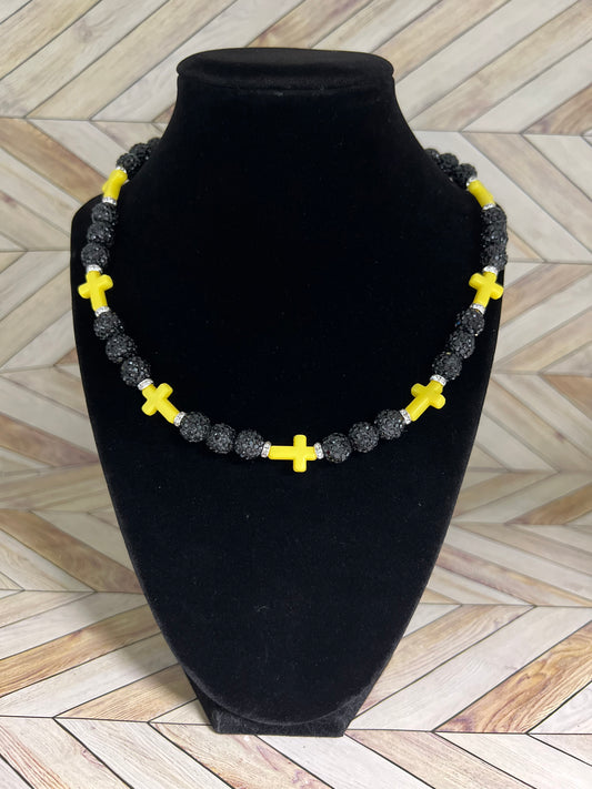 Black & Yellow Mini Cross Necklace