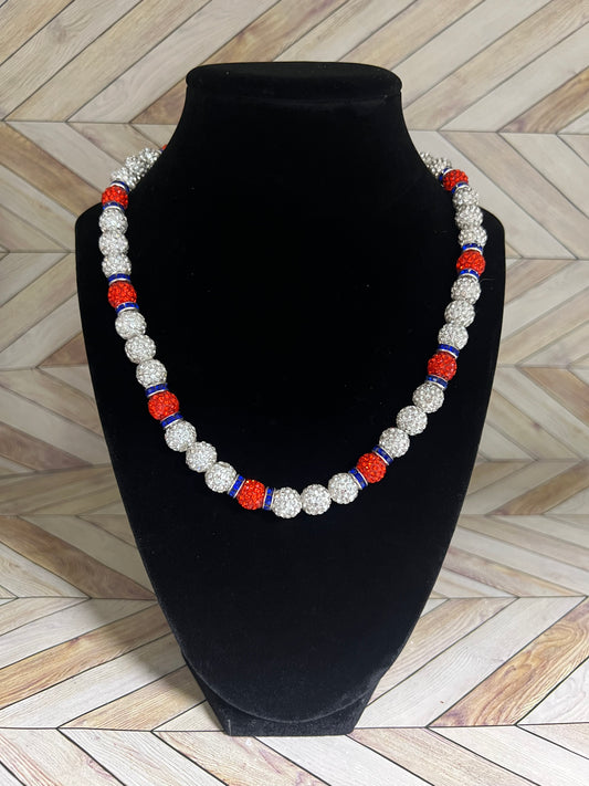 White & Orange w/ Royal Blue Spacers Necklace