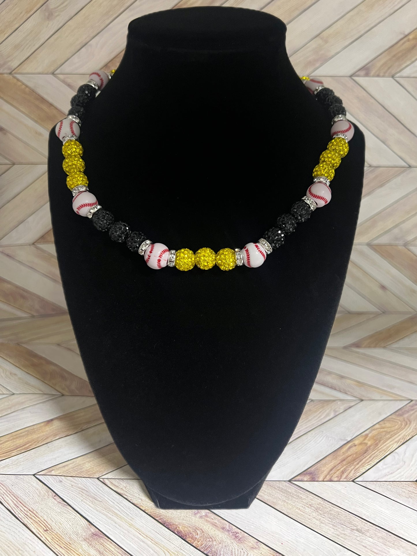 Black & Yellow Baseball Bead Necklace