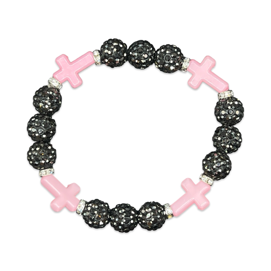 Grey & Pink Mini Cross Bracelet