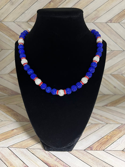 Royal Blue & White w/ Red Spacers Necklace