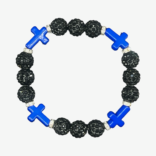 Black & Royal Blue Mini Cross Bracelet