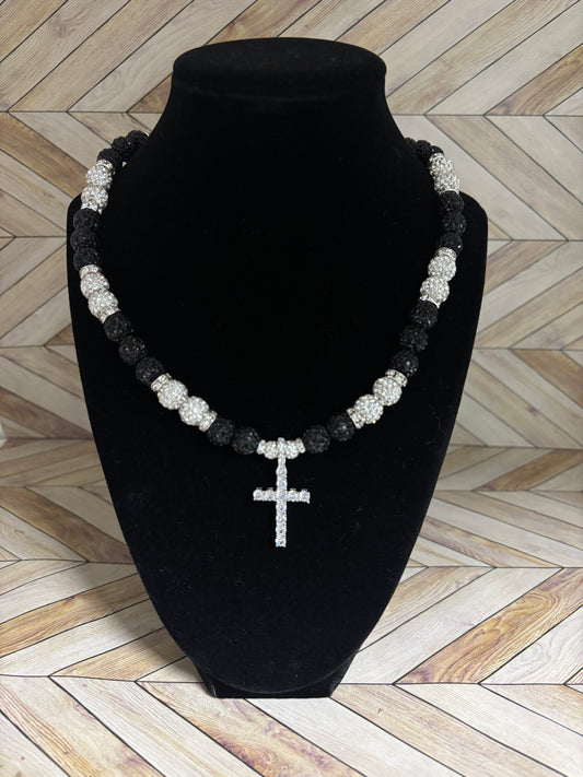 Black & White Cross Pendant Necklace