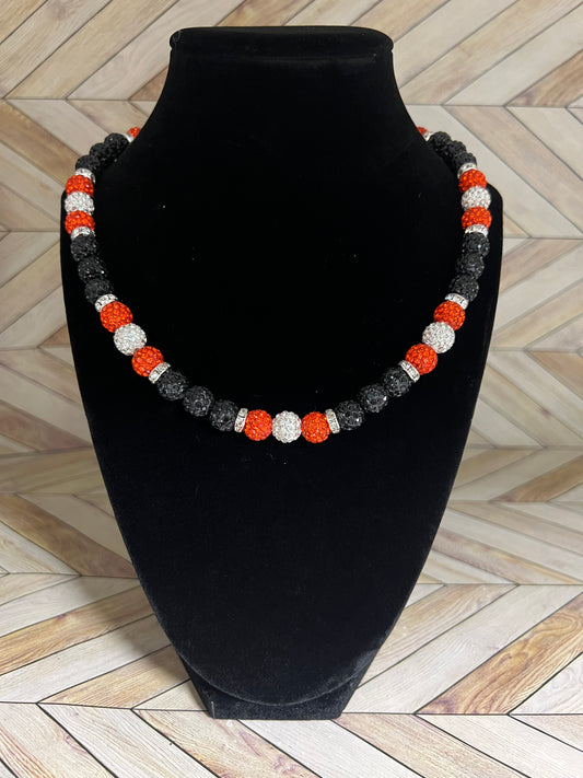 Black, Orange & White w/ White Spacers Necklace