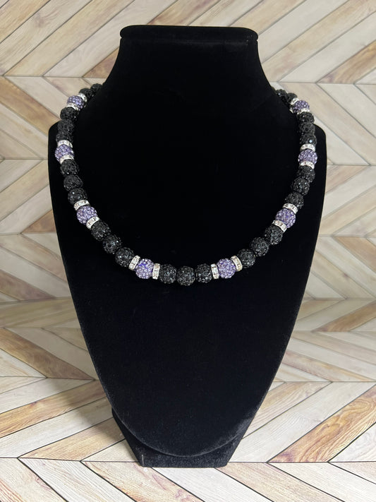Black & Purple w/ White Spacers Necklace