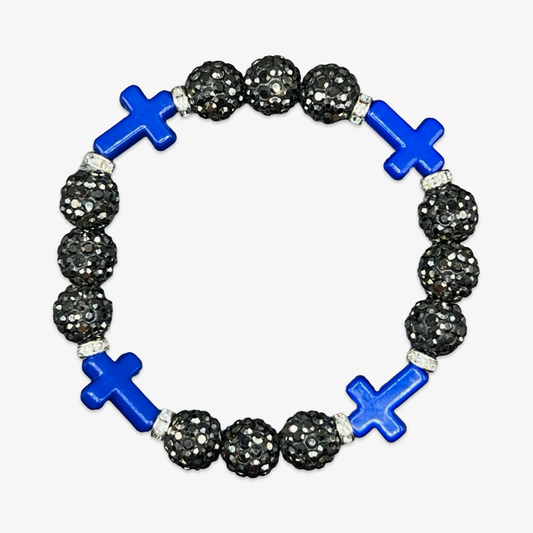 Grey & Royal Blue Mini Cross Bracelet