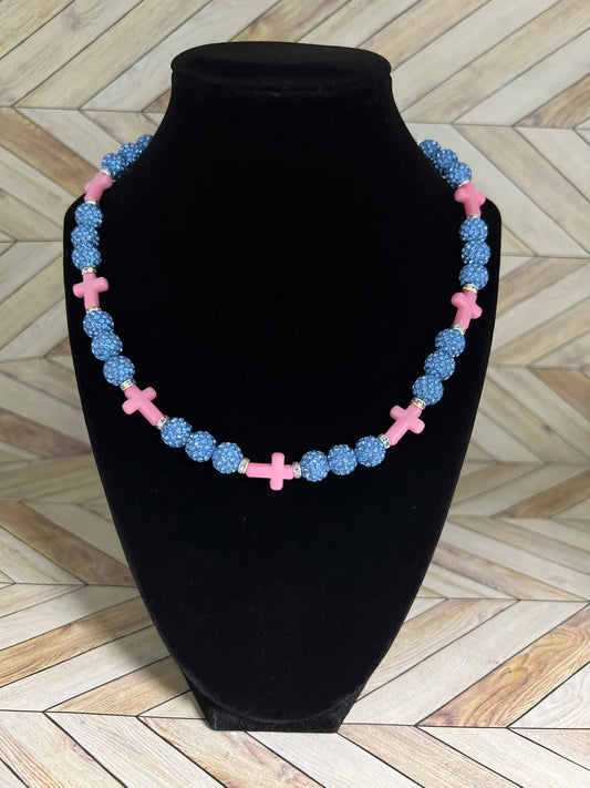 Baby Blue & Pink Mini Cross Necklace