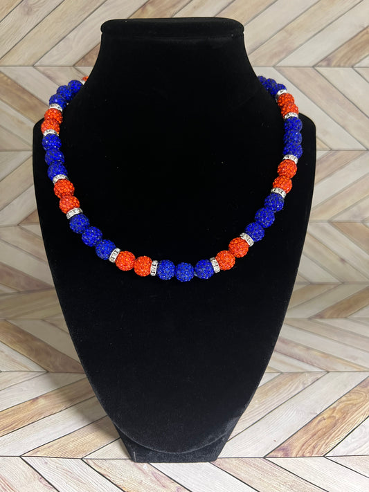 Royal Blue & Orange w/ White Spacers Necklace