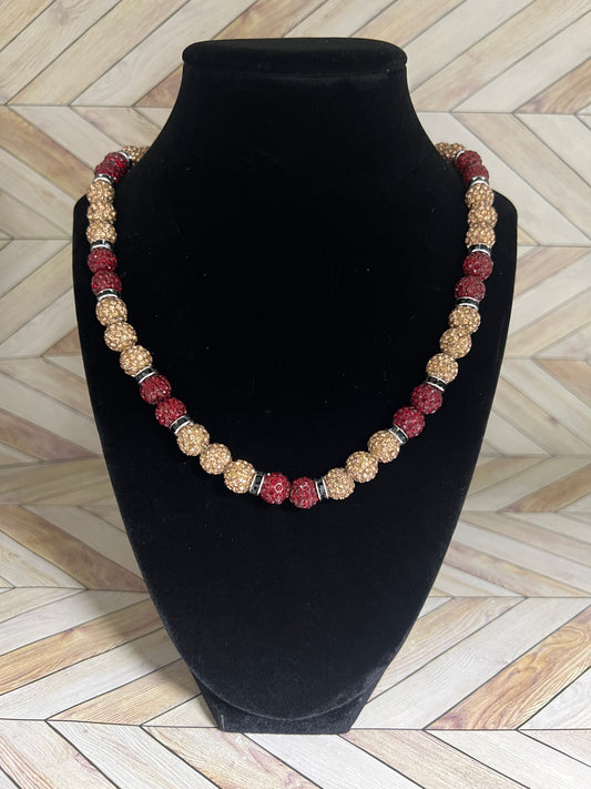 Gold & Maroon w/ Black Spacers Necklace