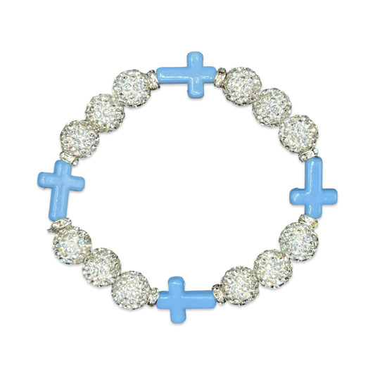 White & Baby Blue Mini Cross Bracelet