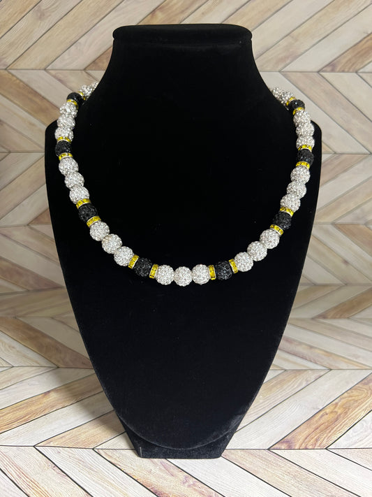 White & Black w/ Yellow Spacers Necklace