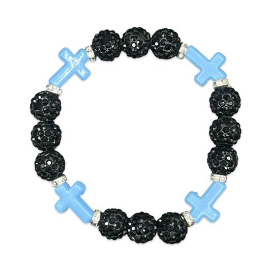 Black & Baby Blue Mini Cross Bracelet