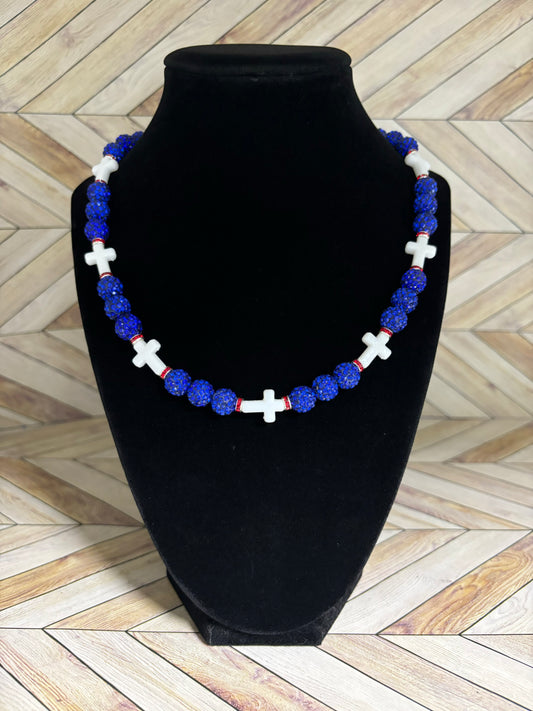 Royal Blue & White Mini Cross Necklace