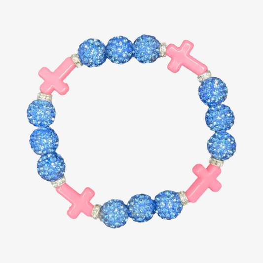 Baby Blue & Pink Mini Cross Bracelet