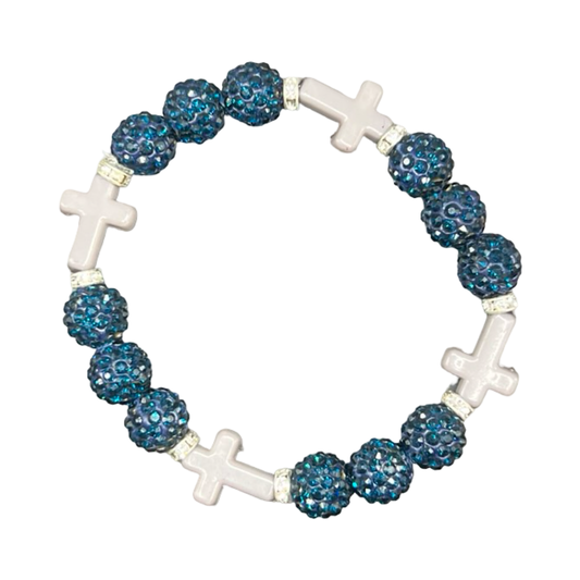 Navy Blue & Grey Mini Cross Bracelet