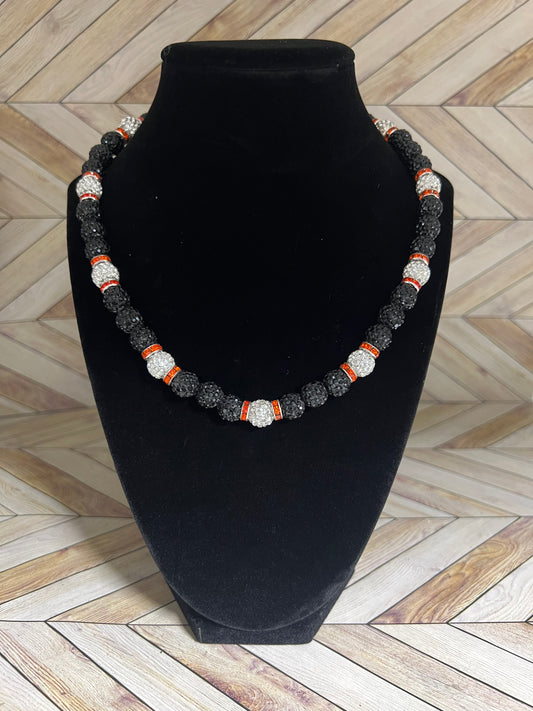 Black & White w/ Orange Spacers Necklace