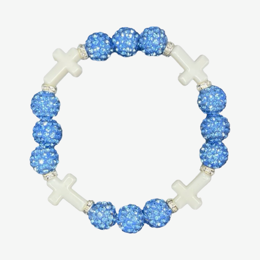 Baby Blue & White Mini Cross Bracelet