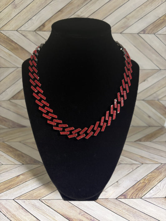 Red 12mm Cuban Link Chain