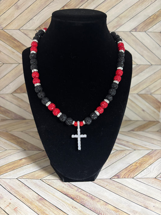 Black & Red Cross Pendant Necklace