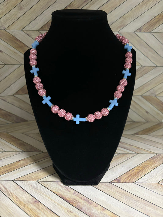 Pink & Baby Blue Mini Cross Necklace