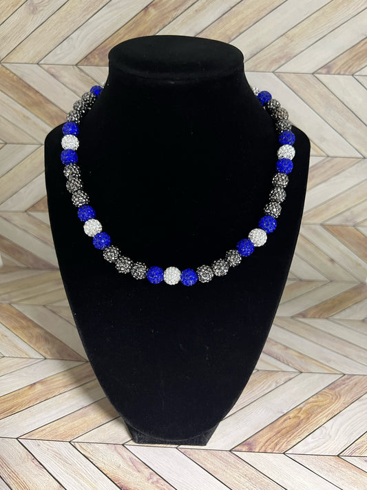 Royal Blue, Grey & White Necklace