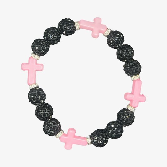 Black & Pink Mini Cross Bracelet