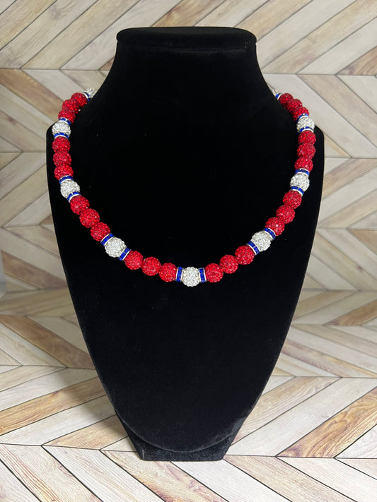 Red & White w/ Royal Blue Spacers Necklace