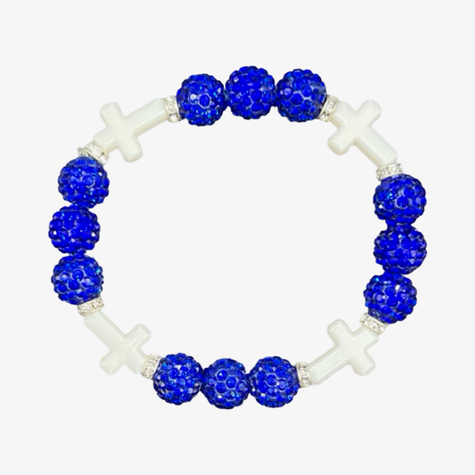 Royal Blue & White Mini Cross Bracelet