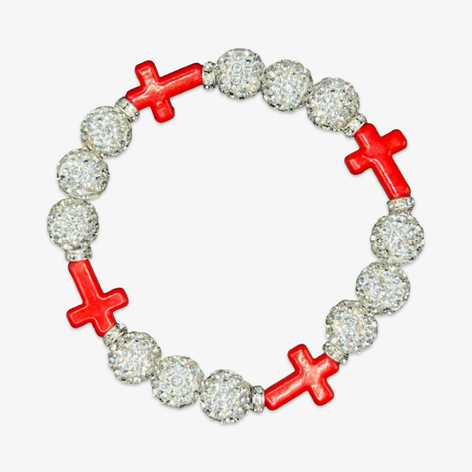 White & Red Mini Cross Bracelet