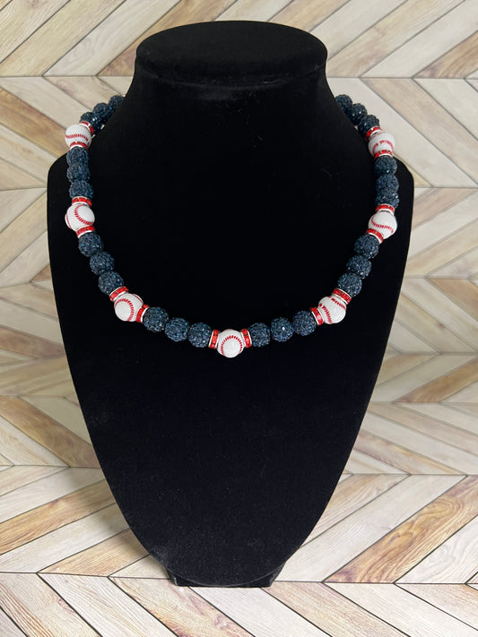 Navy Baseball Bead Necklace