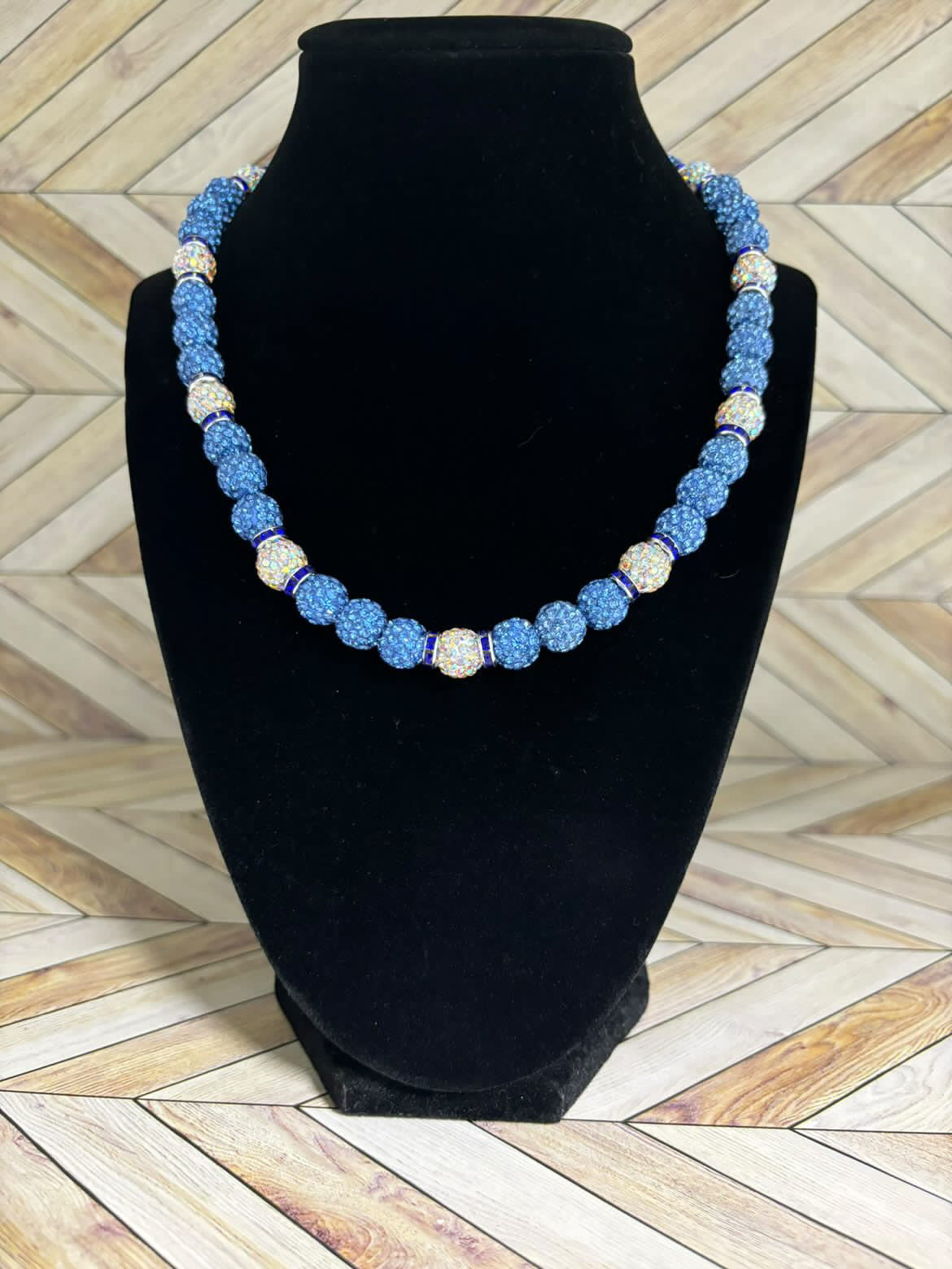 Baby Blue & White w/ Royal Blue Spacer Necklace