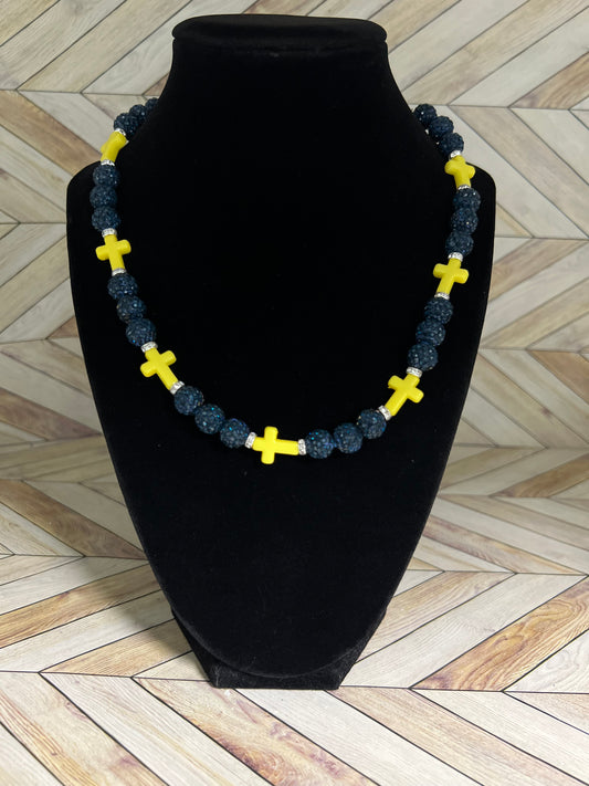 Navy & Yellow Mini Cross Necklace