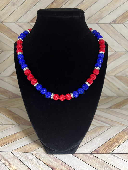 Royal Blue & Red w/ White Spacers Necklace