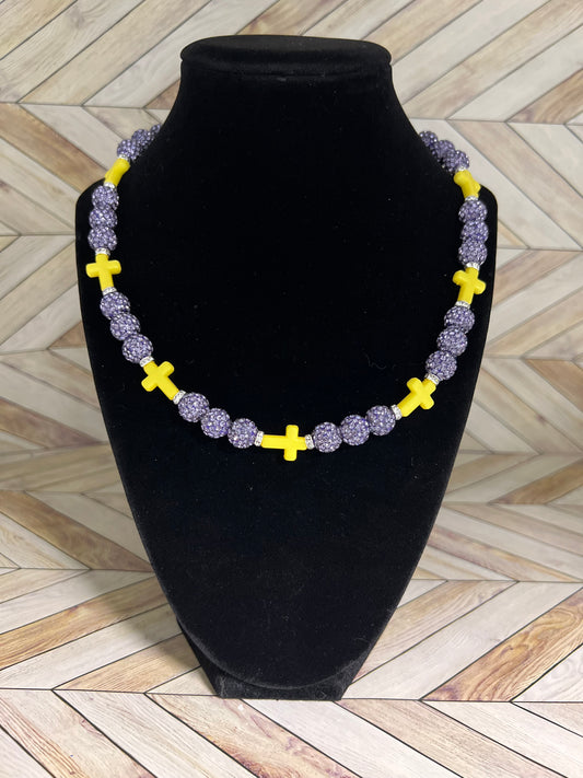 Purple & Yellow Mini Cross Necklace