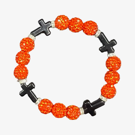 Orange & Black Mini Cross Bracelet
