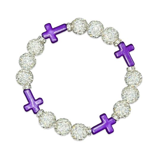 White & Purple Mini Cross Bracelet