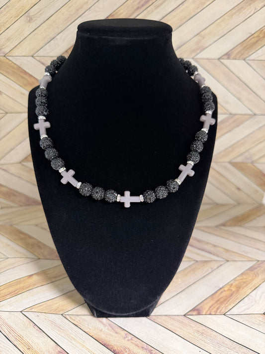 Black & Grey Mini Cross Necklace
