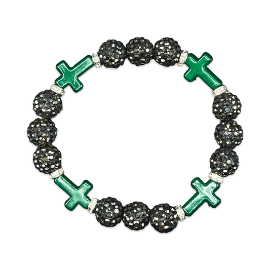 Grey & Green Mini Cross Bracelet