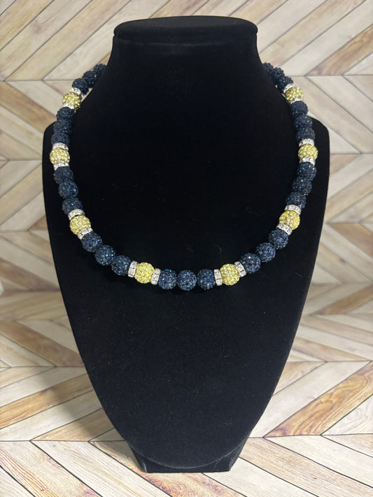Navy & Vegas Gold w/ White Spacers Necklace