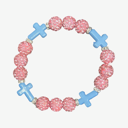 Pink & Baby Blue Mini Cross Bracelet