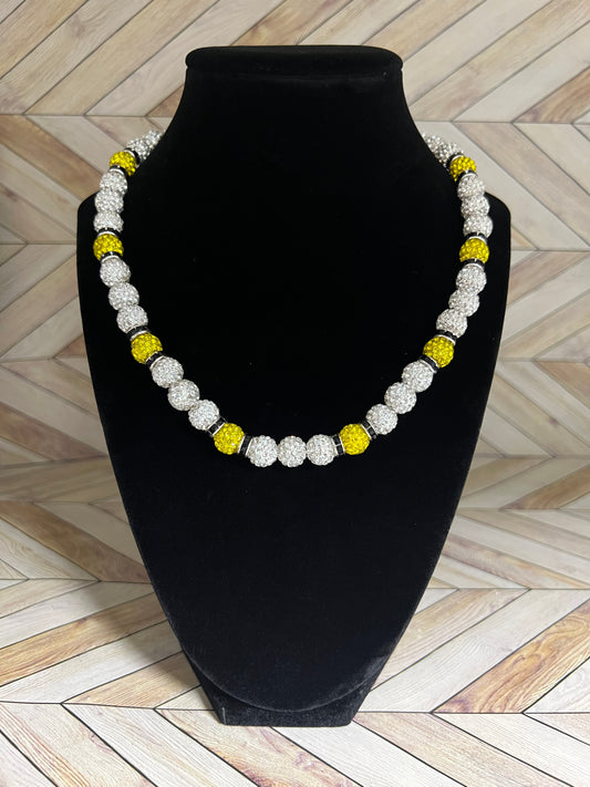 White & Yellow w/ Black Spacers Necklace