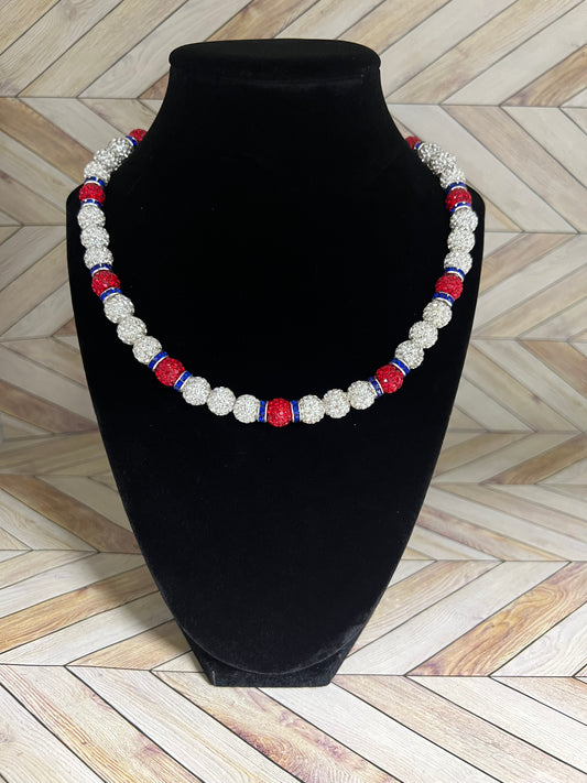 White & Red w/ Royal Blue Spacers Necklace