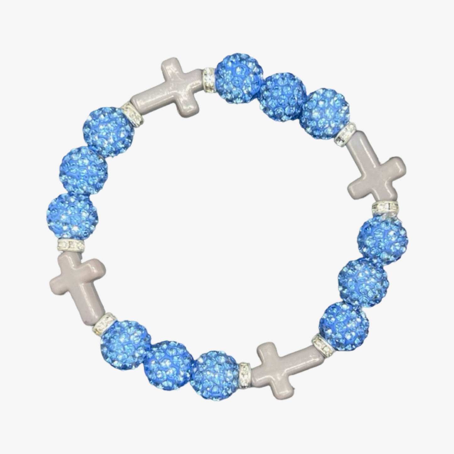Baby Blue & Grey Mini Cross Bracelet