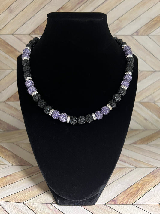 Black & Purple w/ White Spacers Necklace